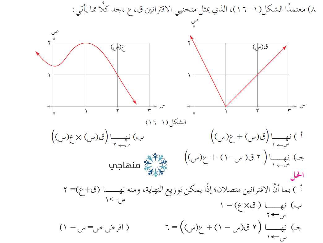 حل تمارين نظريات النهايات التوجيهي العلمي